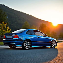 A stunning BMW E36 car parked on a scenic mountain road