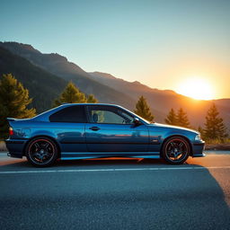 A stunning BMW E36 car parked on a scenic mountain road