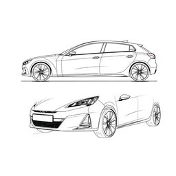 A stunning linear sketch of the Peugeot 308, highlighting its sleek design and modern features