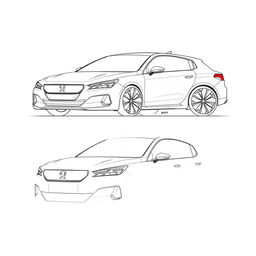 A stunning linear sketch of the Peugeot 308, highlighting its sleek design and modern features