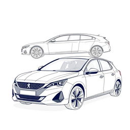 A stunning linear sketch of the Peugeot 308, highlighting its sleek design and modern features