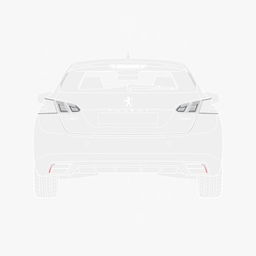 Linear design blueprint of the rear view of a Peugeot 308, emphasizing bold and marked lines that clearly define the shape of the car's rear