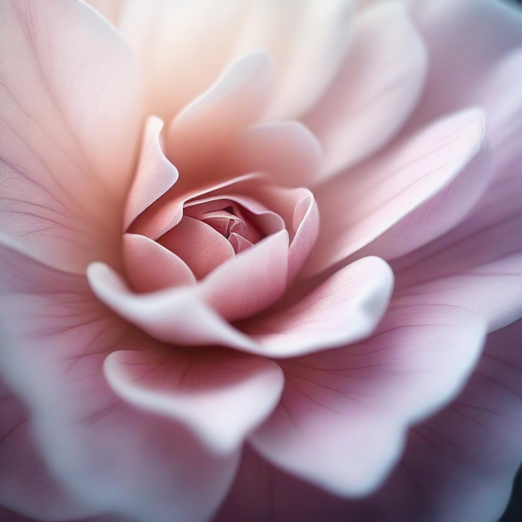 Photorealistic image of delicate, ethereal floral petals with detailed veins, in macro photography style