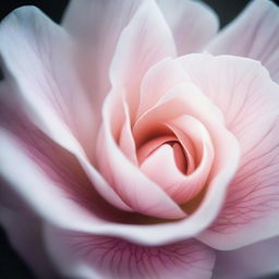 Photorealistic image of delicate, ethereal floral petals with detailed veins, in macro photography style