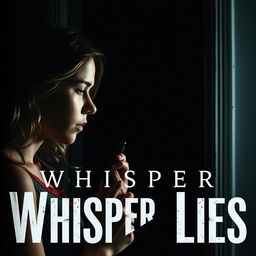 A tense and dramatic scene from a book titled 'Whisper and Lies' featuring Samantha as she receives a secret message that creates a palpable sense of anxiety on her face