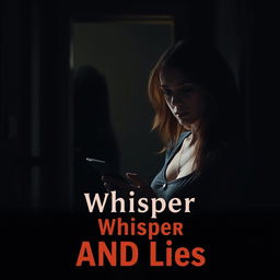 A tense and dramatic scene inspired by the book titled 'Whisper AND Lies', featuring Samantha as she receives a secret message that brings a look of alarm and tension to her face