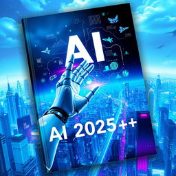 A captivating book cover for 'AI 2025++' that illustrates a futuristic theme