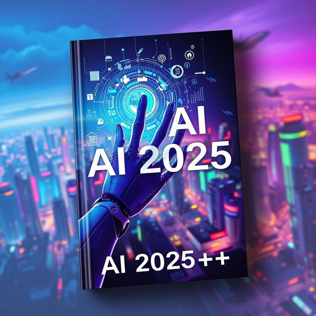 A captivating book cover for 'AI 2025++' that illustrates a futuristic theme