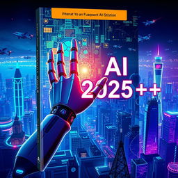 A captivating book cover for 'AI 2025++' that illustrates a futuristic theme