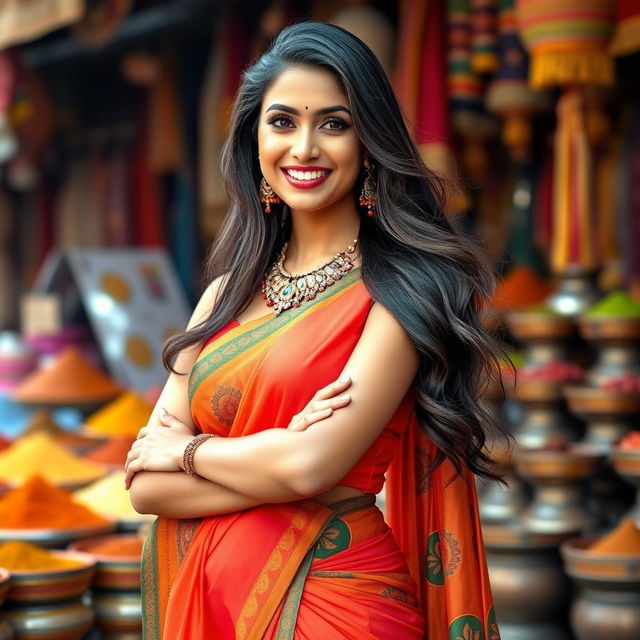 A stunning Indian woman exuding confidence, standing in a stylish pose