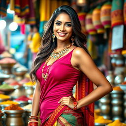 A stunning Indian woman exuding confidence, standing in a stylish pose