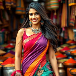 A stunning Indian woman exuding confidence, standing in a stylish pose