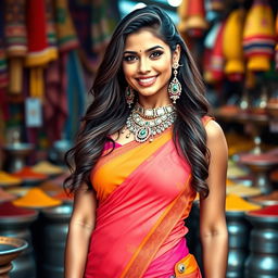 A stunning Indian woman exuding confidence, standing in a stylish pose