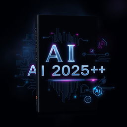 An engaging book cover for 'AI 2025++' featuring a dark, moody background that evokes a sense of mystery and intrigue
