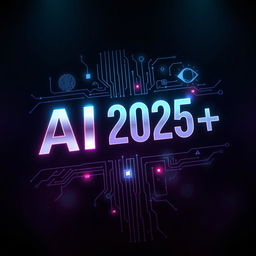 An engaging book cover for 'AI 2025++' featuring a dark, moody background that evokes a sense of mystery and intrigue