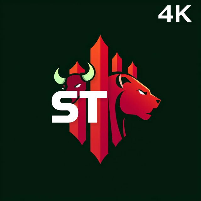 Logo design for a trading community named "ST" featuring stylized trading candles alongside a bull and bear motif