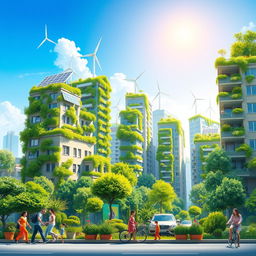 A visually striking book cover depicting a vibrant urban cityscape in a future where global warming has been effectively mitigated