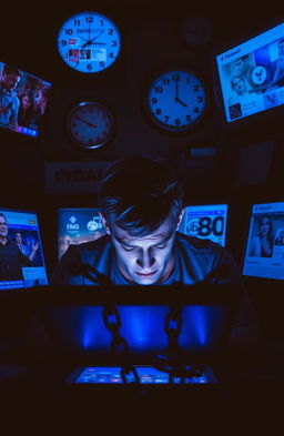 A visually striking and thought-provoking image representing digital addiction and excessive screen time
