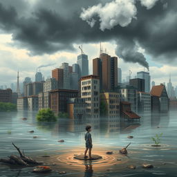 A captivating book cover illustrating the impact of global warming in an urban city
