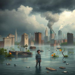 A captivating book cover illustrating the impact of global warming in an urban city