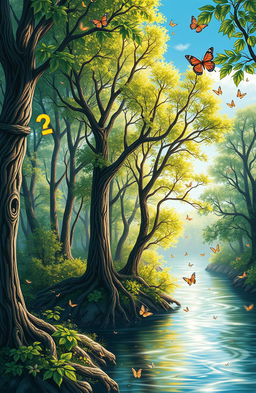 An intricate illustration of mathematics and mathematical symbols blended with nature