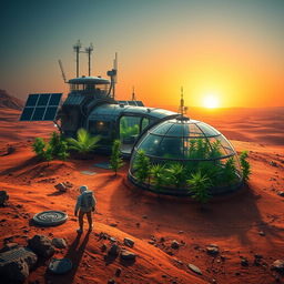A captivating scene depicting a space station that has successfully landed on the surface of Mars