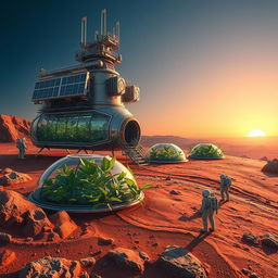 A captivating scene depicting a space station that has successfully landed on the surface of Mars