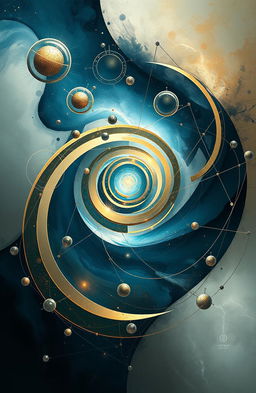 An abstract representation of the concept 'The Ontology of Being', inspired by the philosophical works of Kobe Sergio, featuring intricate geometric shapes and ethereal light