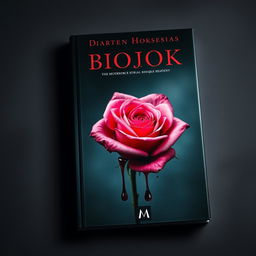 A striking book cover featuring a beautifully detailed pink rose that appears to be dripping with vibrant red blood