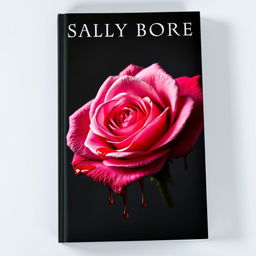 A striking book cover featuring a beautifully detailed pink rose that appears to be dripping with vibrant red blood