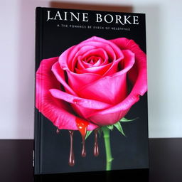 A striking book cover featuring a beautifully detailed pink rose that drips with vibrant red blood