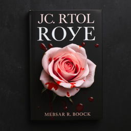 A captivating book cover featuring a light pink rose delicately adorned with splashes of vivid red blood