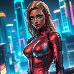 A sexy AI character, with a sleek, futuristic design, resembling a humanoid robot with flowing metallic skin