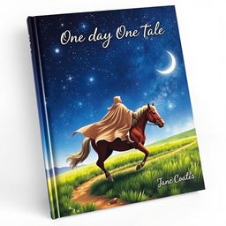 The cover of 'One Day One Tale' featuring a lone wanderer riding a majestic horse across an open landscape under a breathtaking starry sky