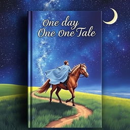 The cover of 'One Day One Tale' featuring a lone wanderer riding a majestic horse across an open landscape under a breathtaking starry sky