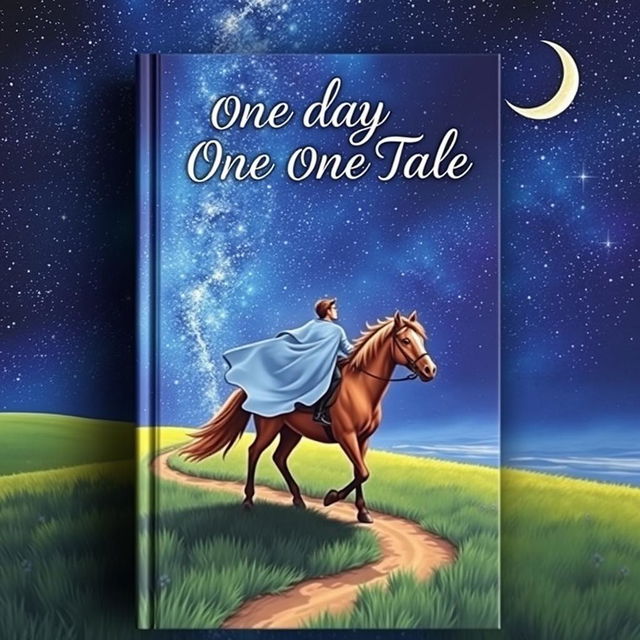 The cover of 'One Day One Tale' featuring a lone wanderer riding a majestic horse across an open landscape under a breathtaking starry sky