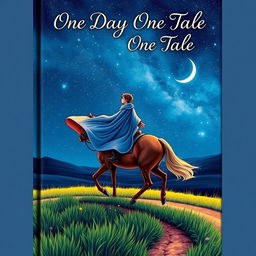 The cover of 'One Day One Tale' featuring a lone wanderer riding a majestic horse across an open landscape under a breathtaking starry sky