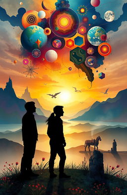 A thought-provoking depiction illustrating the themes of existence, science, philosophy, and human behavior