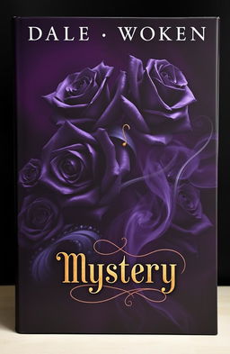An attractive mystery book cover featuring dark themes, prominently displaying black roses intertwined with elegant, shadowy elements