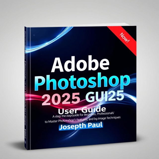 A professional and visually striking book cover for 'Adobe Photoshop 2025 User Guide' by Joseph Paul