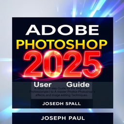 A professional and visually striking book cover for 'Adobe Photoshop 2025 User Guide' by Joseph Paul