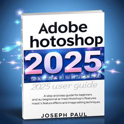 A professional and visually striking book cover for 'Adobe Photoshop 2025 User Guide' by Joseph Paul