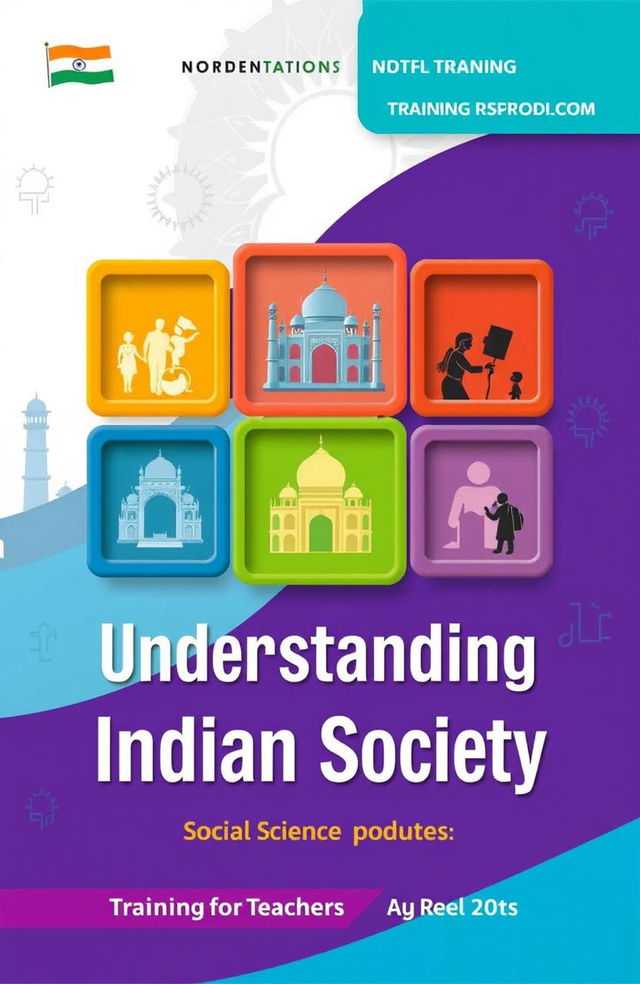 A visually engaging book cover for a social science module titled 'Understanding Indian Society'