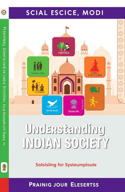A visually engaging book cover for a social science module titled 'Understanding Indian Society'