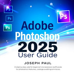 A professional book cover for 'Adobe Photoshop 2025 User Guide' by Joseph Paul