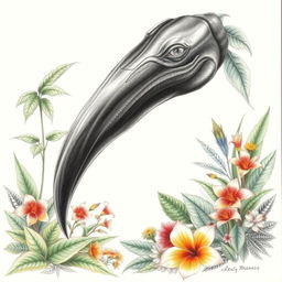 A detailed drawing of a fierce black fang, showcasing its sharpness and textures