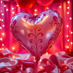 A playful yet provocative scene featuring a colorful decorative balloon shaped like a heart intertwined with playful elements of sensuality