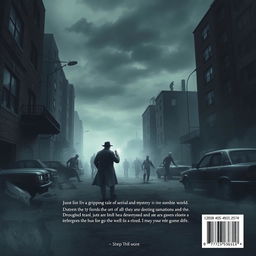A serious and dark scene depicting a detective investigating in a post-apocalyptic city overrun by zombies