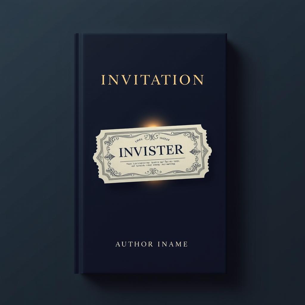 A minimalist book cover design featuring a mysterious invitation ticket placed in the center