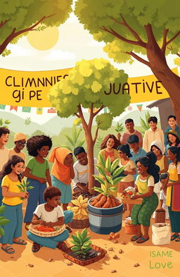 An illustration representing the concept of transformative diakonia, depicting a diverse group of people working together in a vibrant community setting